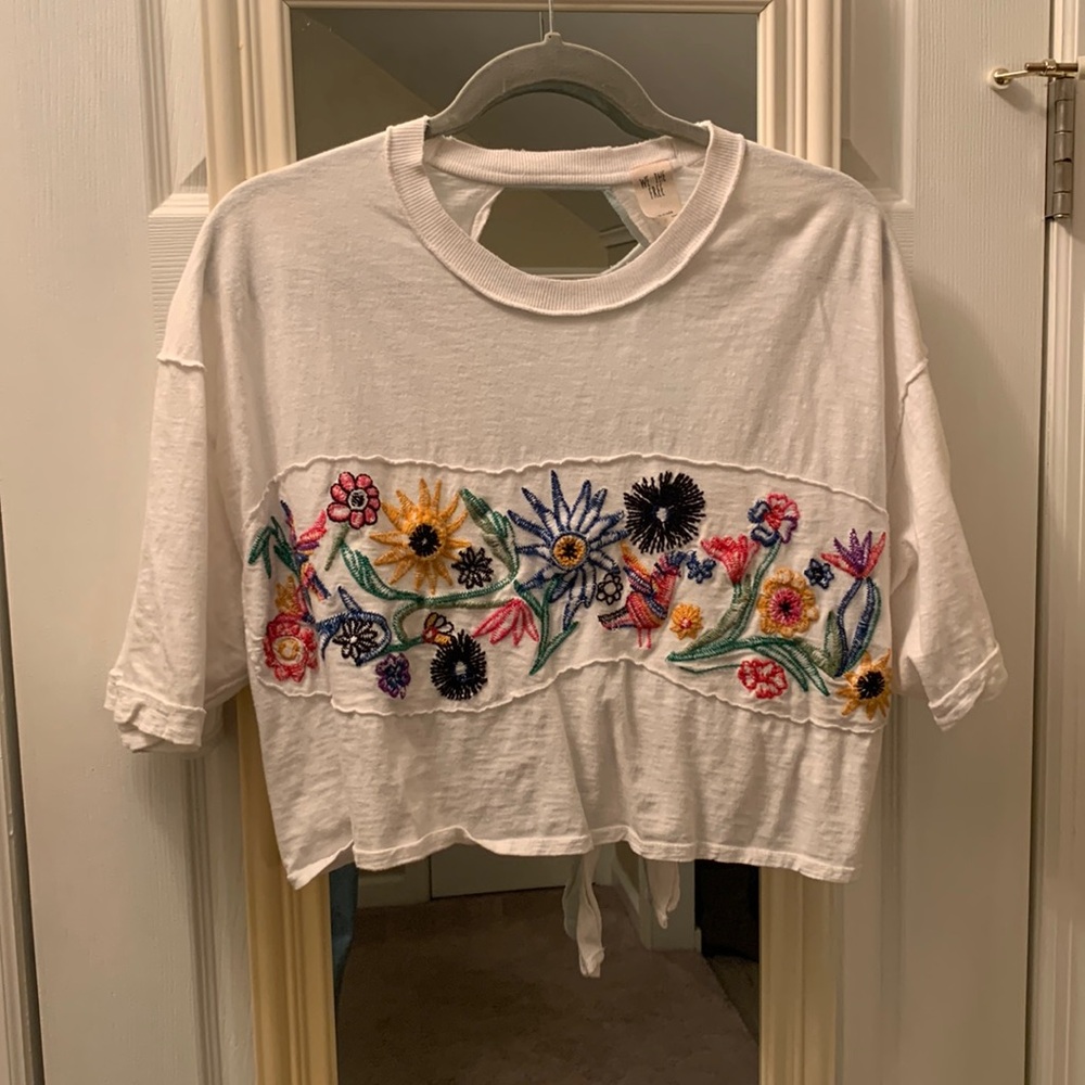 Free people tie back tee shirt w embroidery
